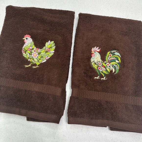 Chicken Towels Embroidered Hand Towel Set Hen Rooster Bathroom Home Farm Decor - Picture 1 of 13
